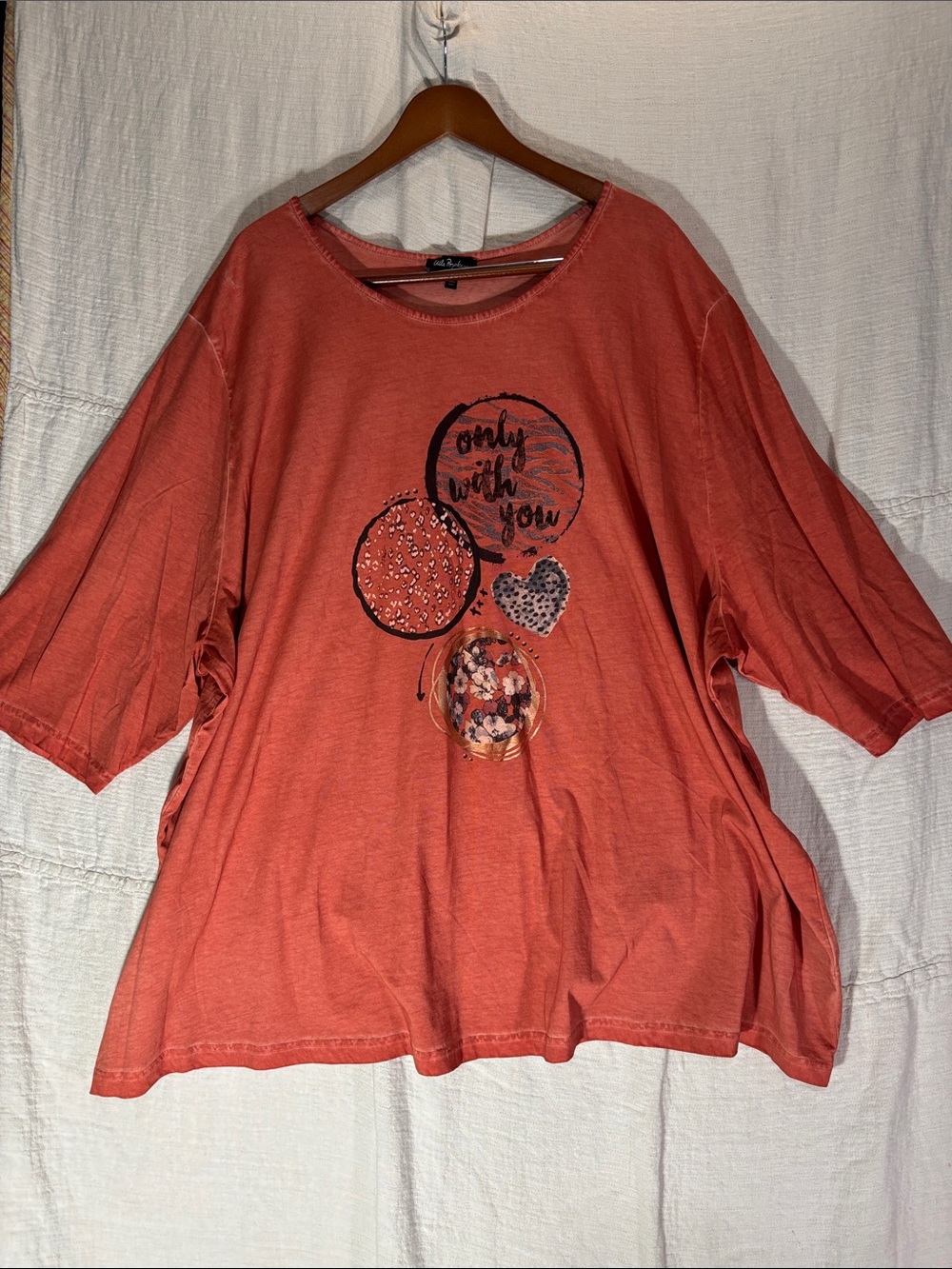 Ulla Popken Coral Oversized Graphic Short Sleeve Tee 32/34 5X 100% Cotton EUC